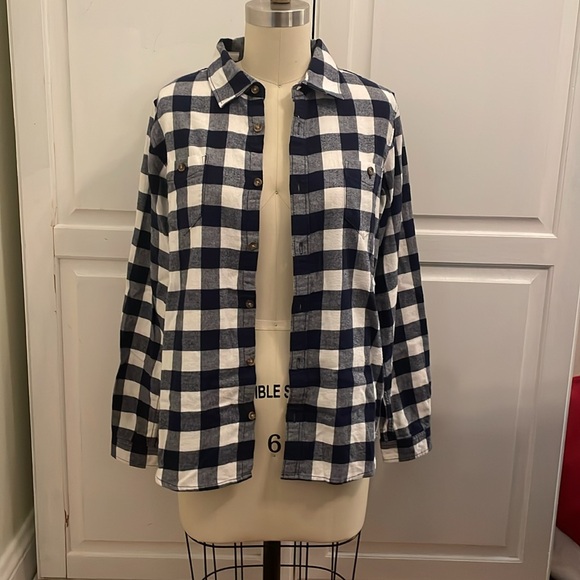 Hanna Andersson Navy Blue & White Buffalo Check Brushed Flannel In 100% Cotton - Picture 2 of 10